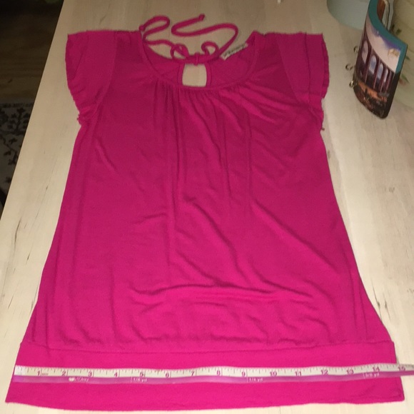 FOREVER USA made vintage Hot pink 100% Modal SOFT Back Tie banded waist tunic S - Picture 10 of 17
